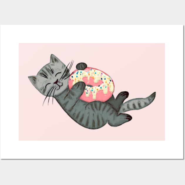 Kitten Loves Donuts Wall Art by micklyn